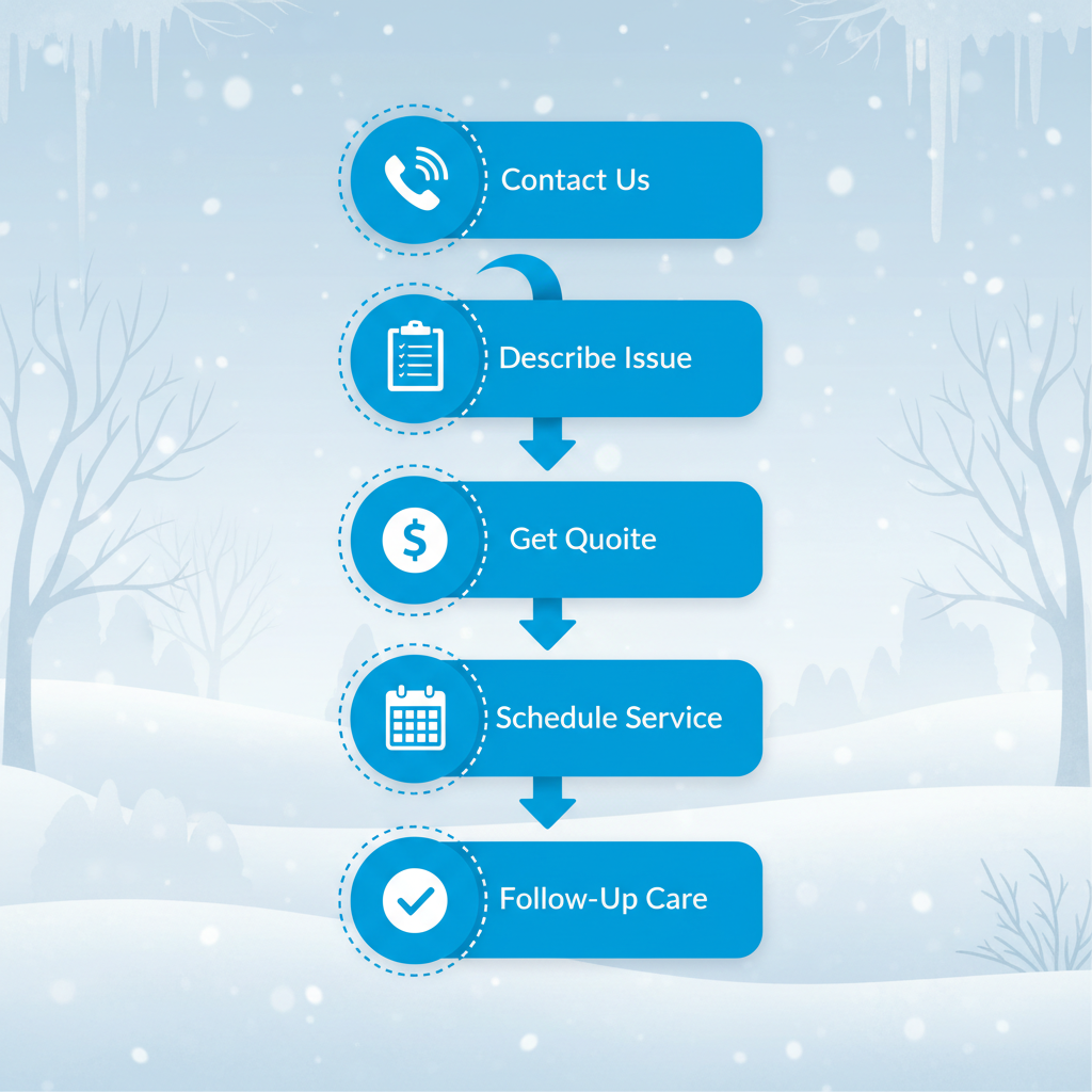 Vertical process flow diagram showing five steps to schedule heating repair service.