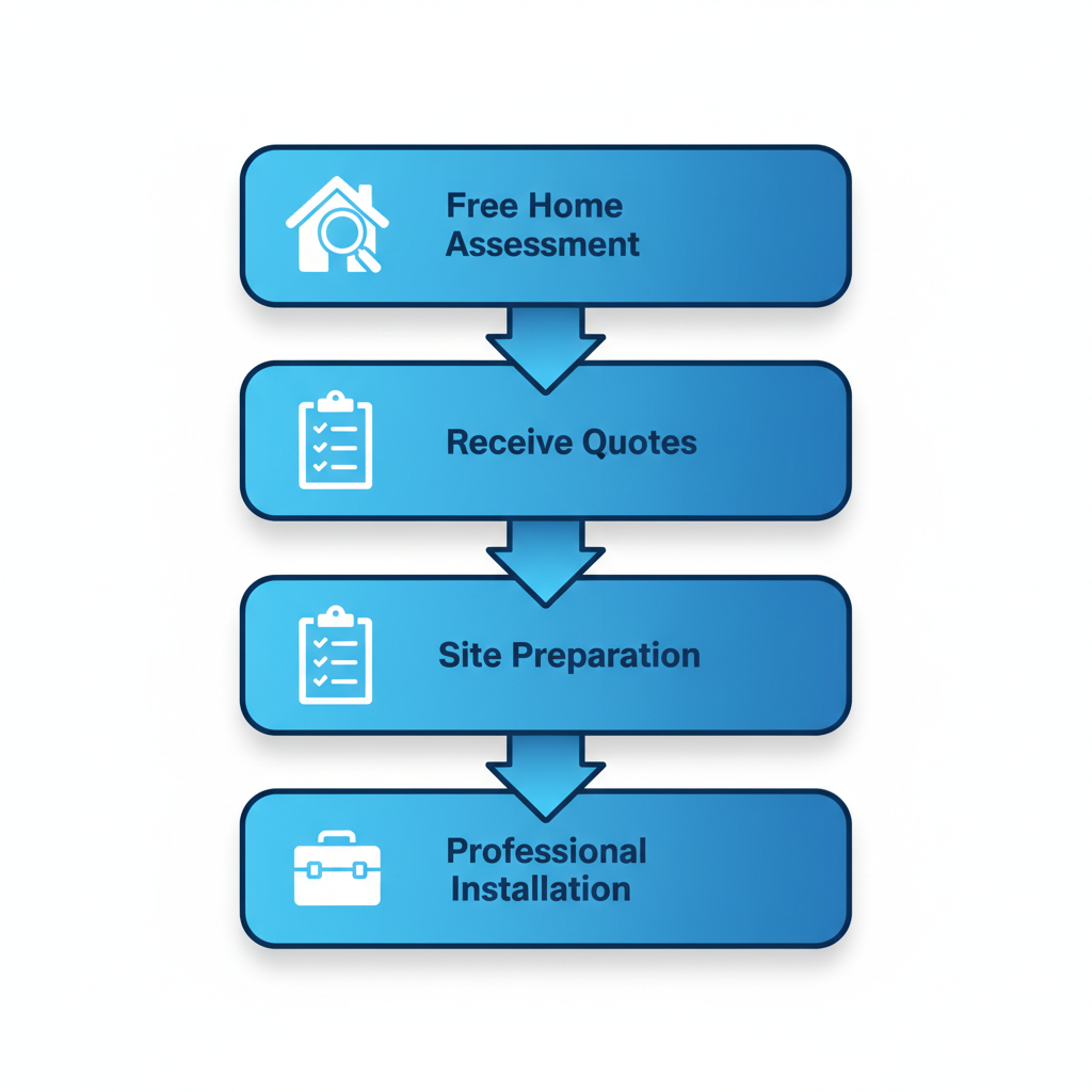 Vertical process flow diagram illustrating four steps for ductless HVAC installation in Andover with icons and labels