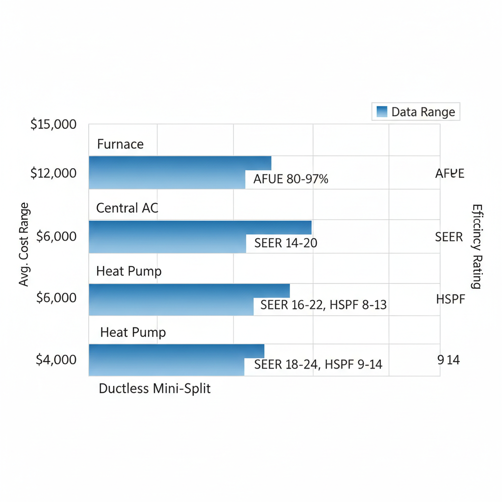 Bar chart comparing costs and efficiency of different HVAC systems for Andover homes