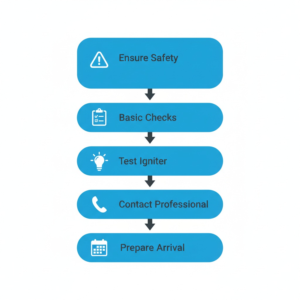 Vertical diagram illustrating five steps to initiate furnace repair process with icons and minimal labels