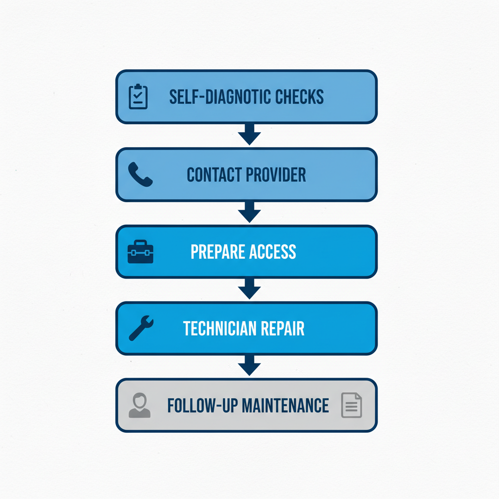 Vertical process flow diagram illustrating five steps to schedule AC repair or maintenance services in Brooklyn Park