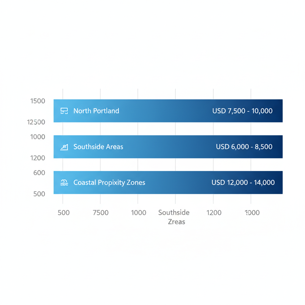 Horizontal bar chart showing average deck project costs in three Portland, TX neighborhoods with icons and cost ranges.