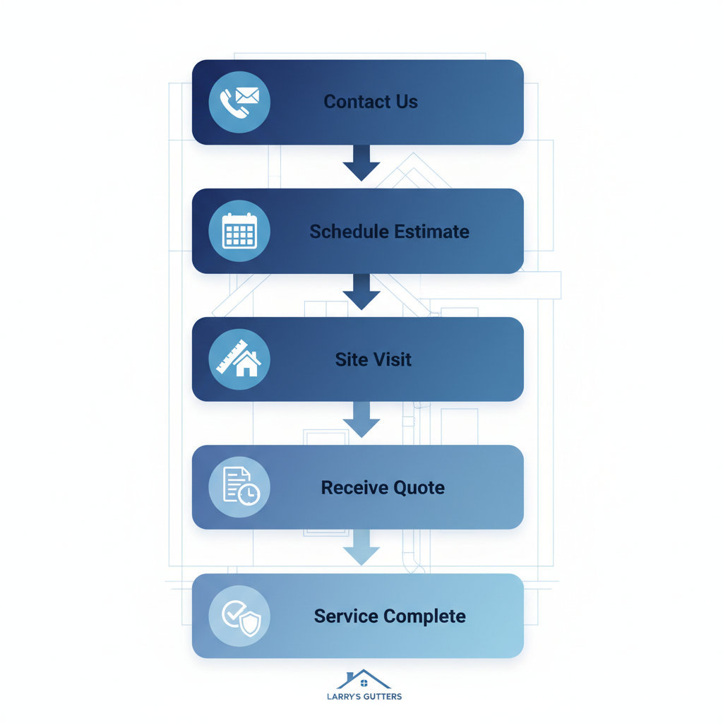 Vertical process flow diagram illustrating steps to arrange gutter services in The Villages