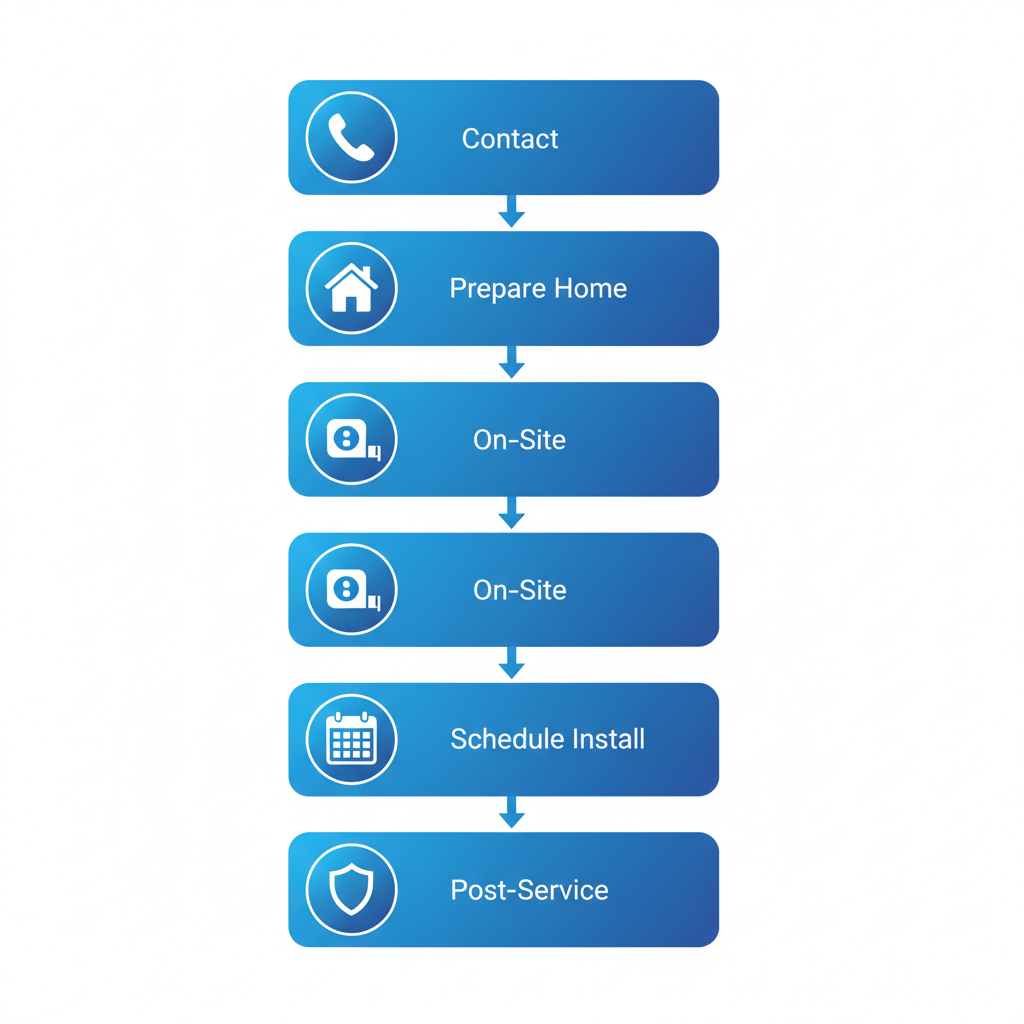 Vertical process flow diagram showing five steps to secure reliable gutter services with icons.