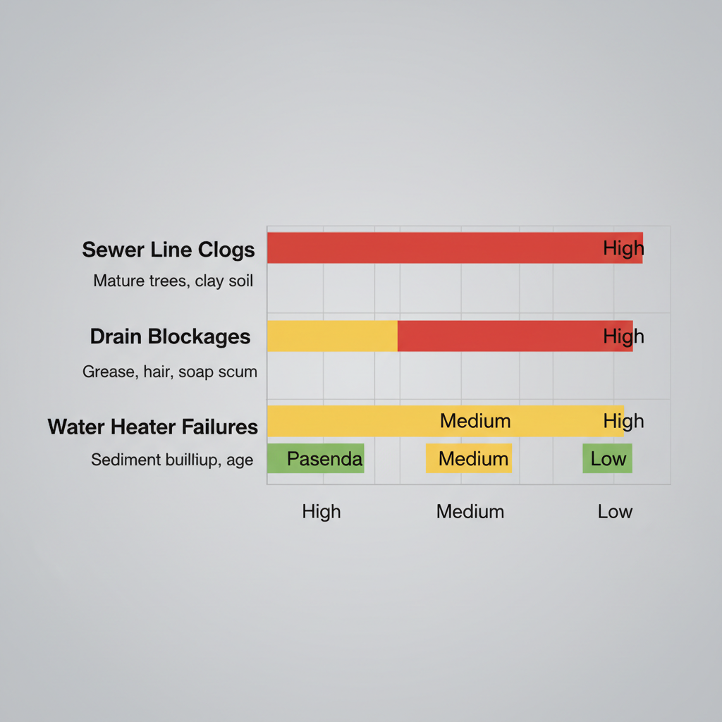Bar chart showing common plumbing issues and frequencies in Arcadia and nearby areas
