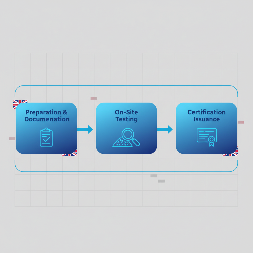 Horizontal process flow diagram illustrating the three stages of pre-shipment inspection for metal scrap exports: preparation, on-site testing, and certification issuance.