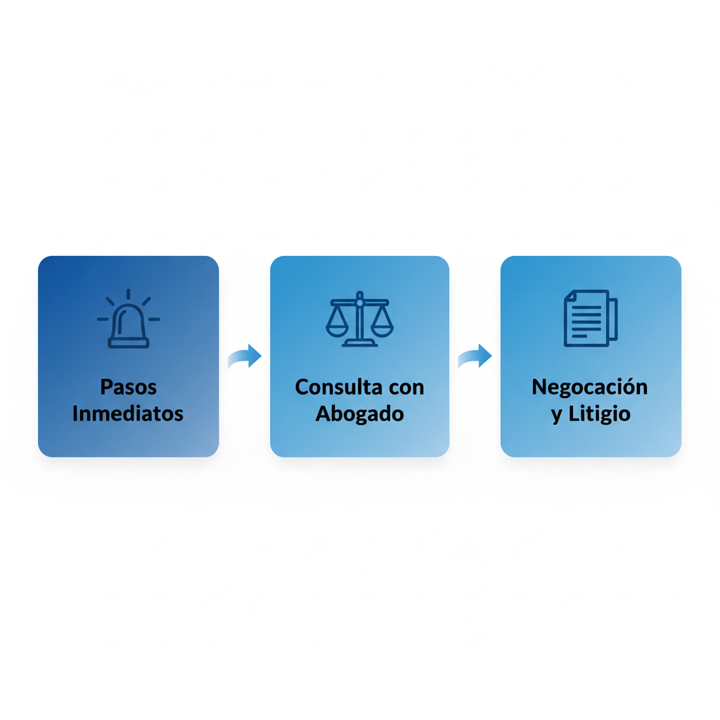 Diagrama de flujo horizontal del proceso de reclamo por accidente de carro en tres etapas principales