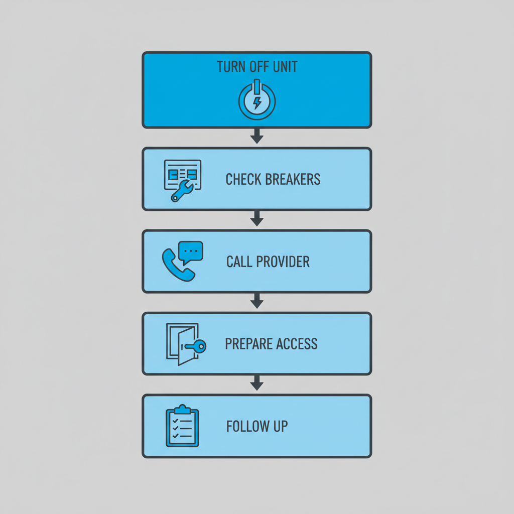 Vertical process flow illustrating five steps for safe emergency AC repair in Boise