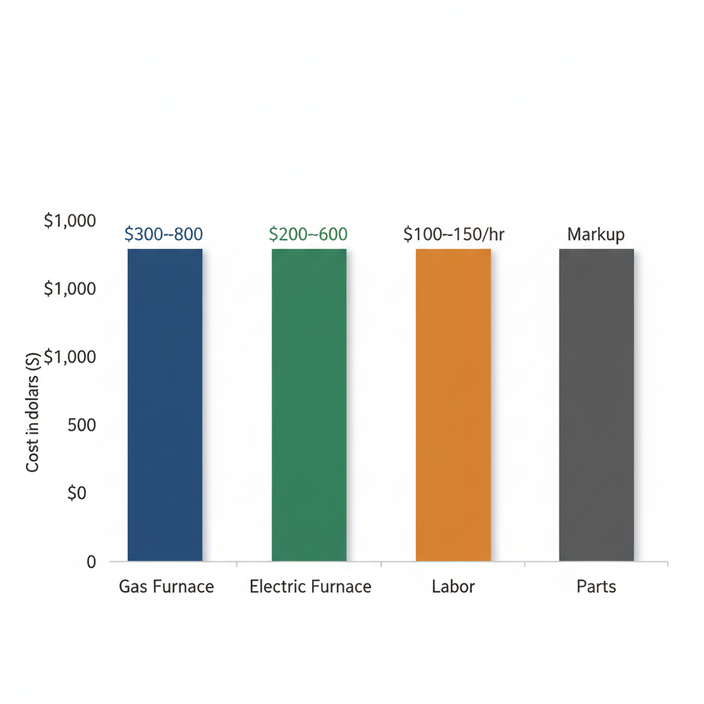 Vertical bar chart illustrating average furnace repair costs by type in Boise, Idaho, with cost ranges on y-axis and repair types on x-axis