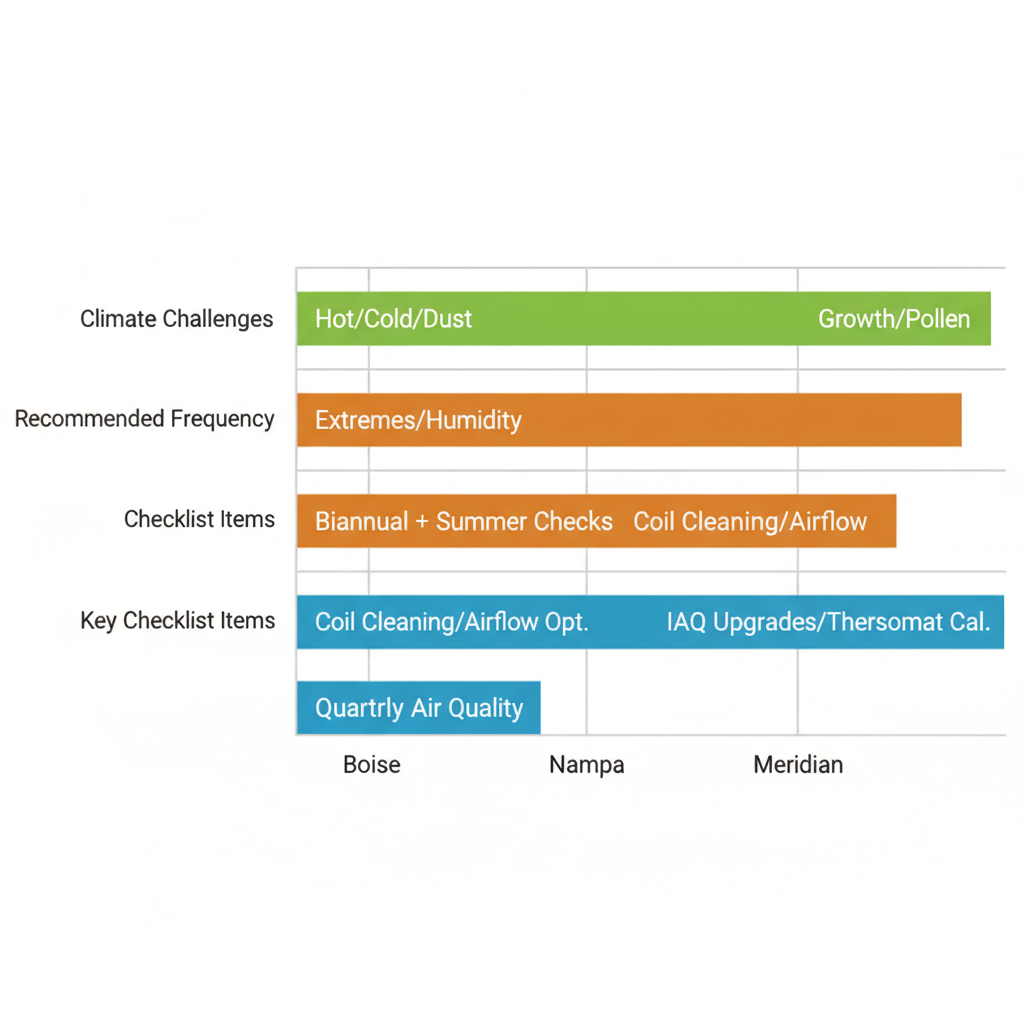 Horizontal bar chart comparing HVAC maintenance needs in Boise, Nampa, and Meridian areas.