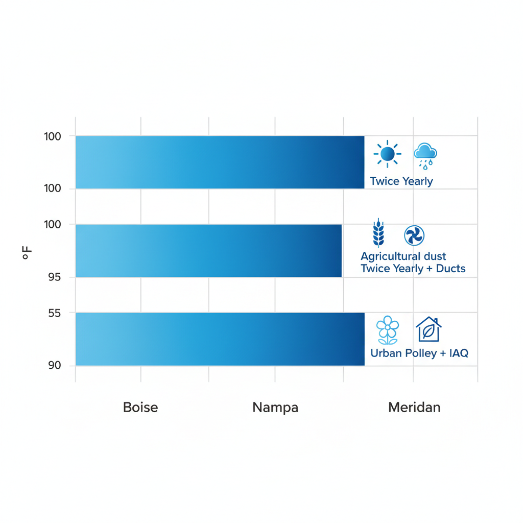 Landscape bar chart comparing AC maintenance needs in Boise, Nampa, and Meridian areas of Treasure Valley