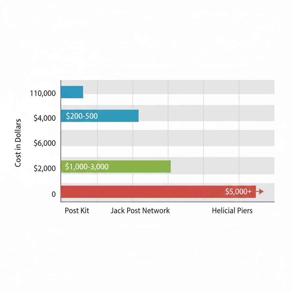 Bar chart illustrating cost comparison of foundation repair methods including Post Kits, Jack Posts, and Helical Piers.