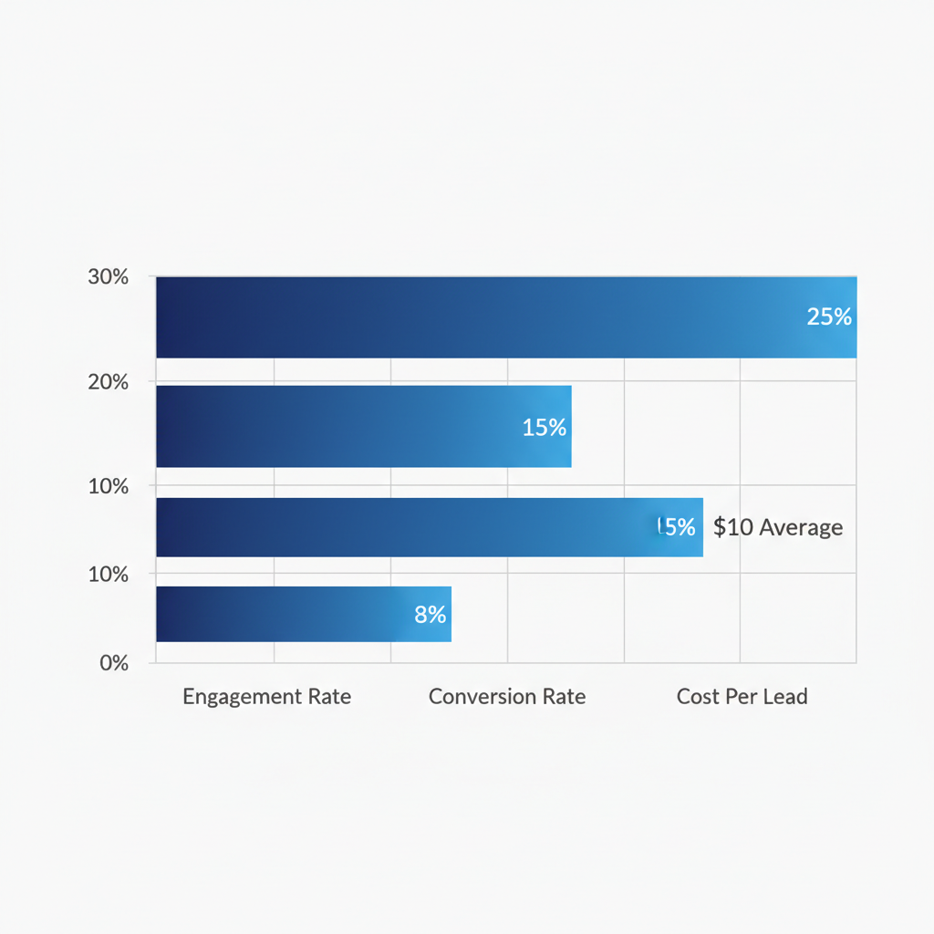 Bar chart illustrating key social media performance metrics for contractors including engagement rate, conversion rate, and cost per lead