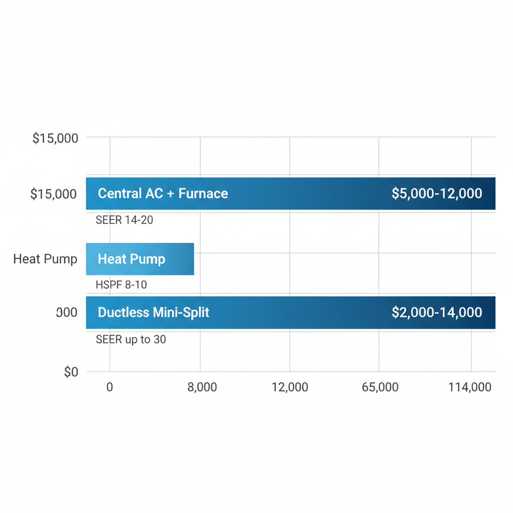 Horizontal bar chart comparing installation costs of three HVAC system types for Lakewood homes, with efficiency ratings.