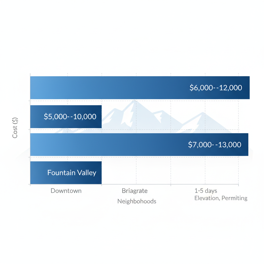 Horizontal bar chart comparing AC installation cost ranges by Colorado Springs neighborhoods