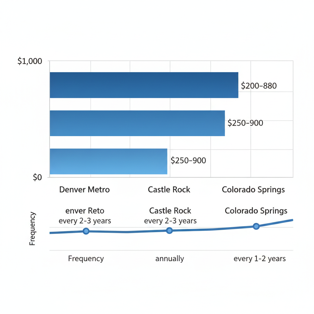 Horizontal bar chart comparing average furnace repair costs across Denver Metro, Castle Rock, and Colorado Springs
