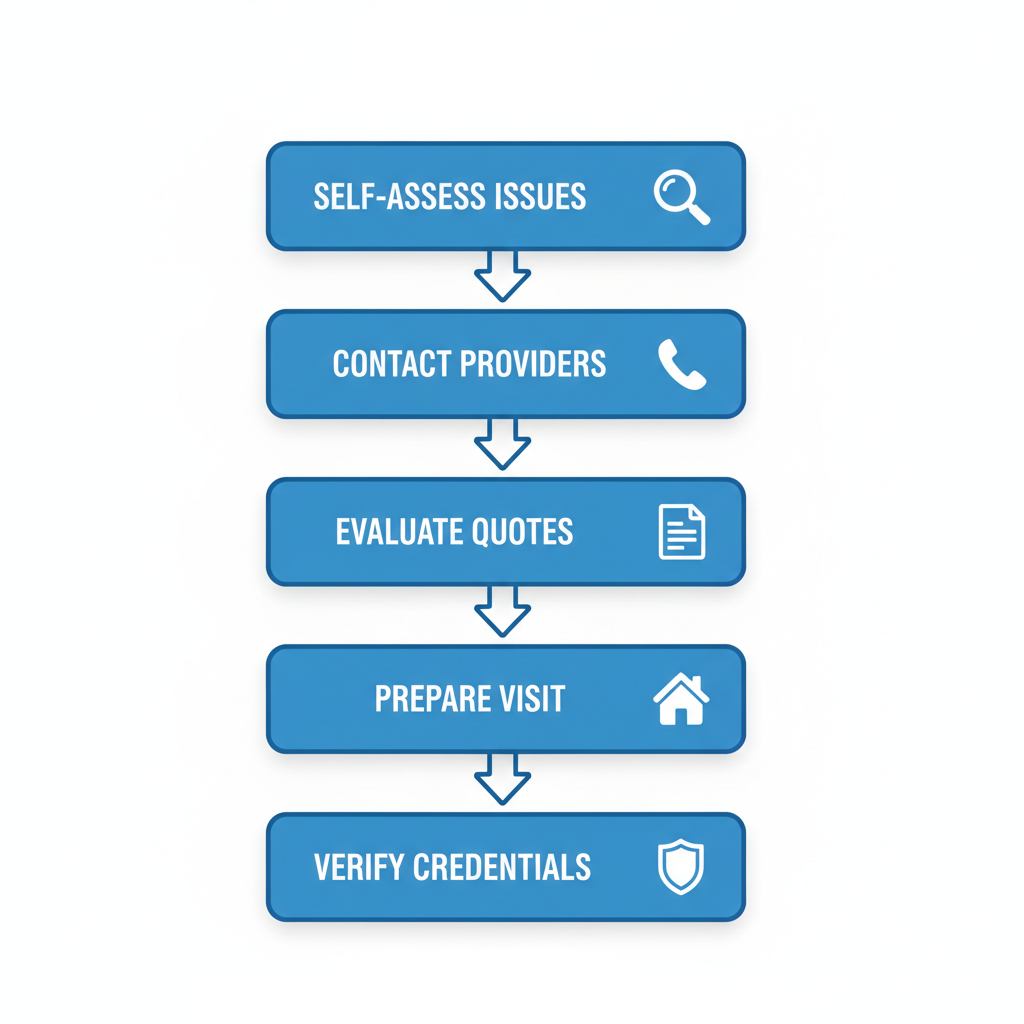 Vertical process flow diagram illustrating five steps to start AC service in Denver with icons and labels.