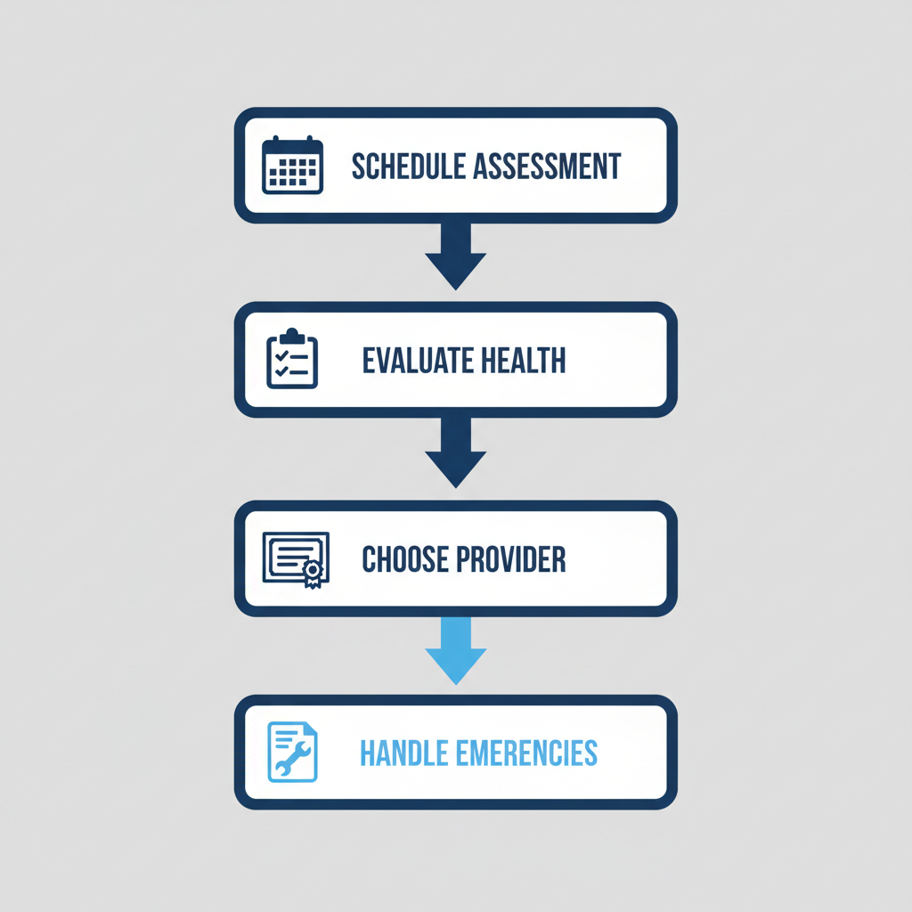 Vertical process flow diagram illustrating five steps to start an HVAC project in Aurora, Colorado, with icons and minimal labels.