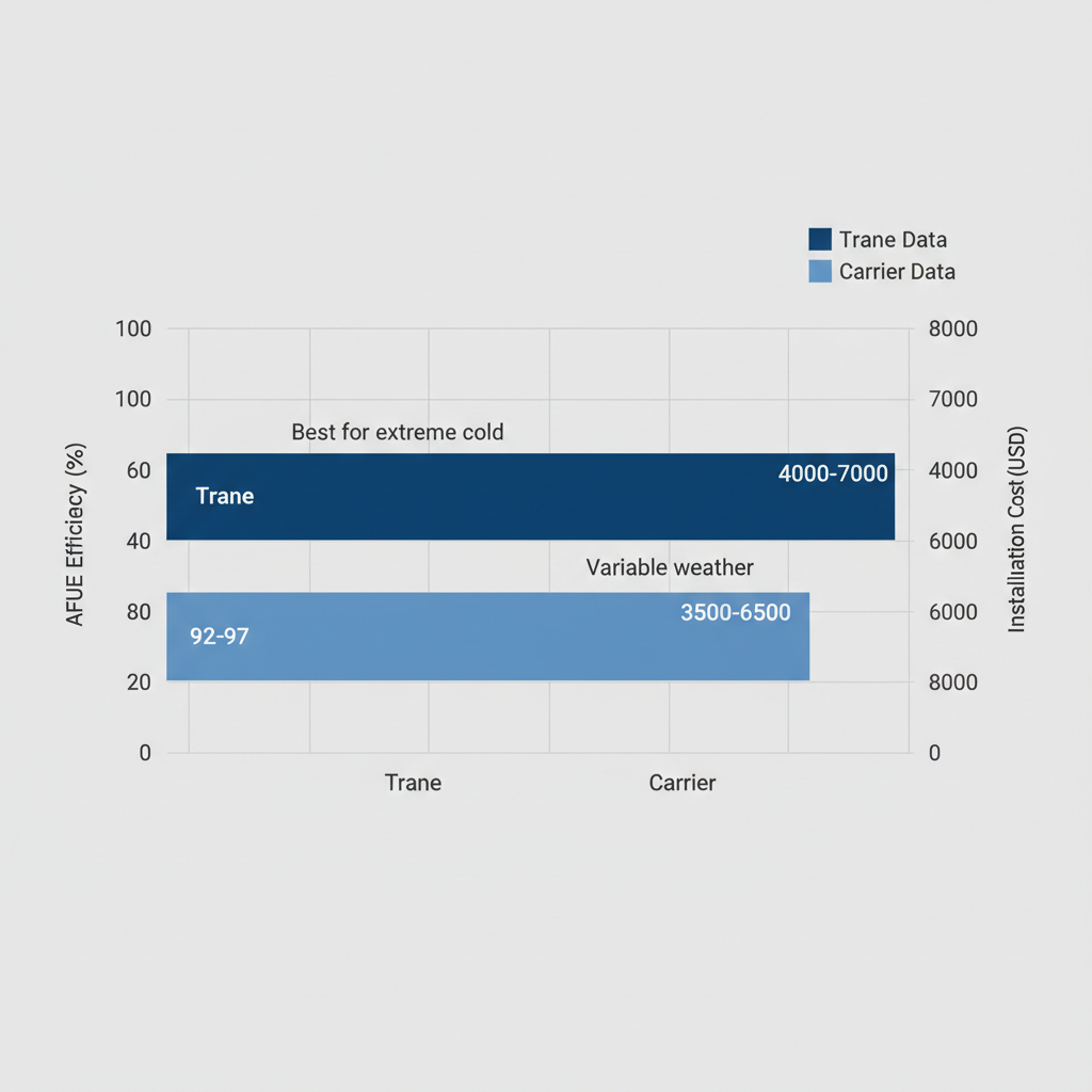 Horizontal bar chart comparing efficiency and cost of Trane and Carrier furnaces for Aurora homes