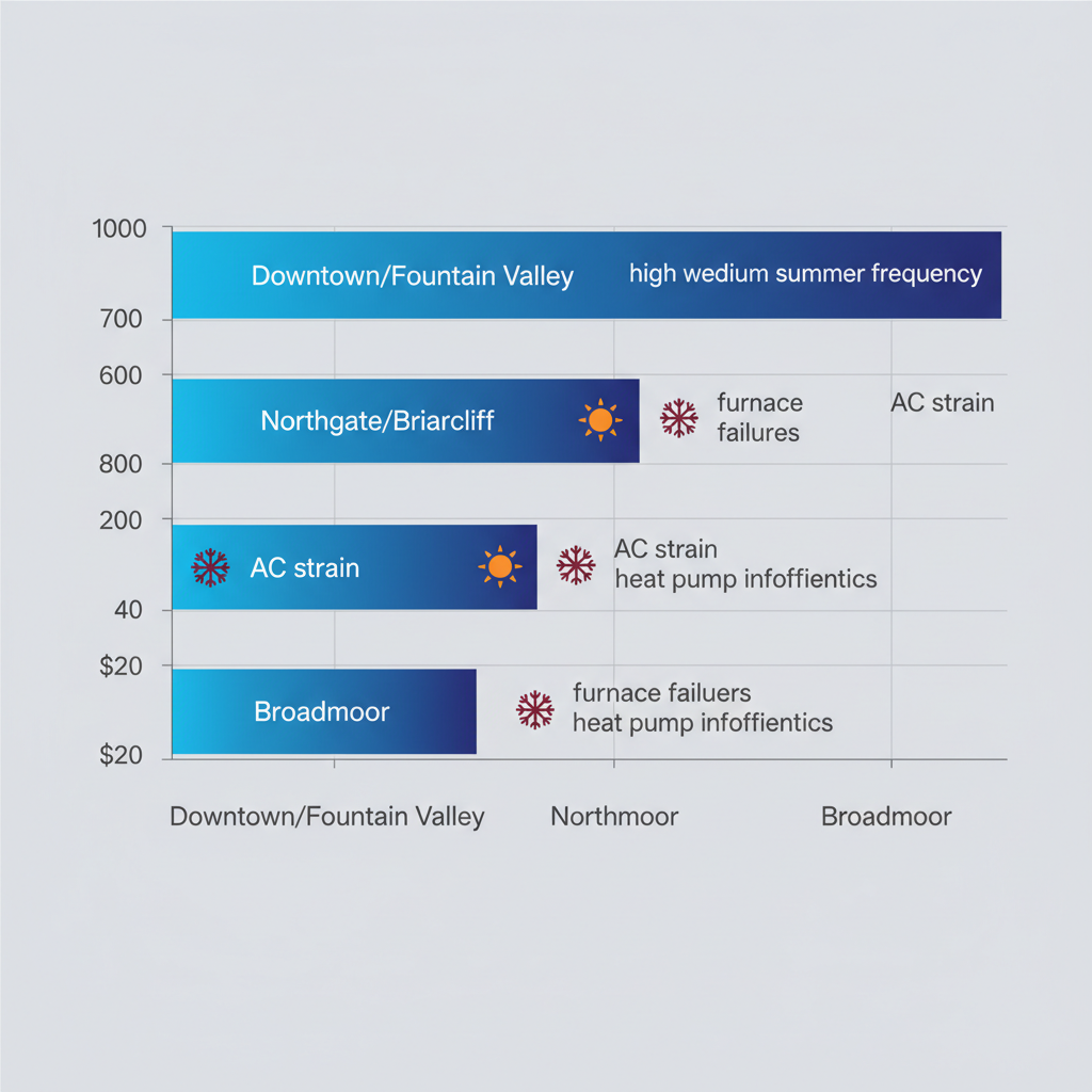 Horizontal bar chart showing HVAC repair costs and issues by Colorado Springs neighborhoods