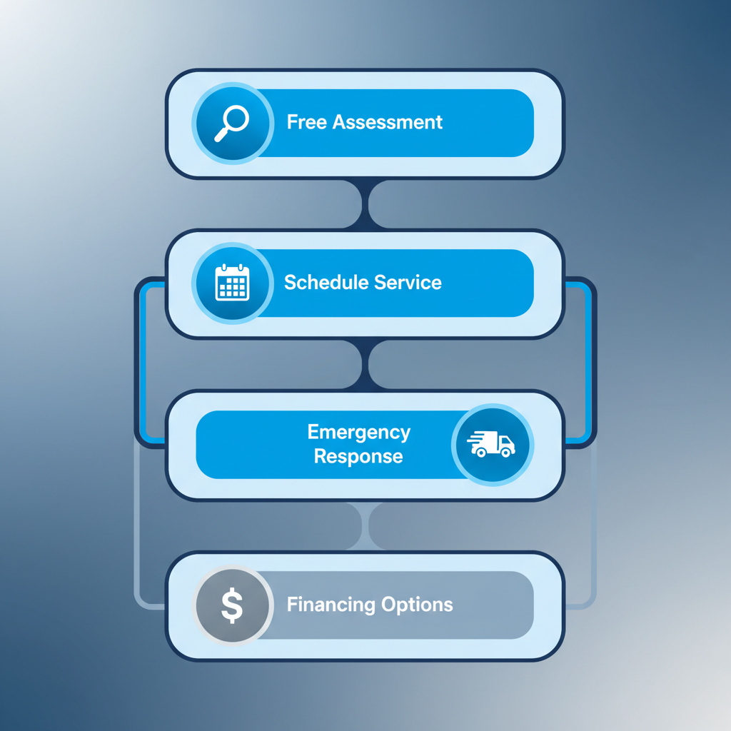 Vertical process flow diagram illustrating five steps to start HVAC services with Solid Rock in Colorado Springs