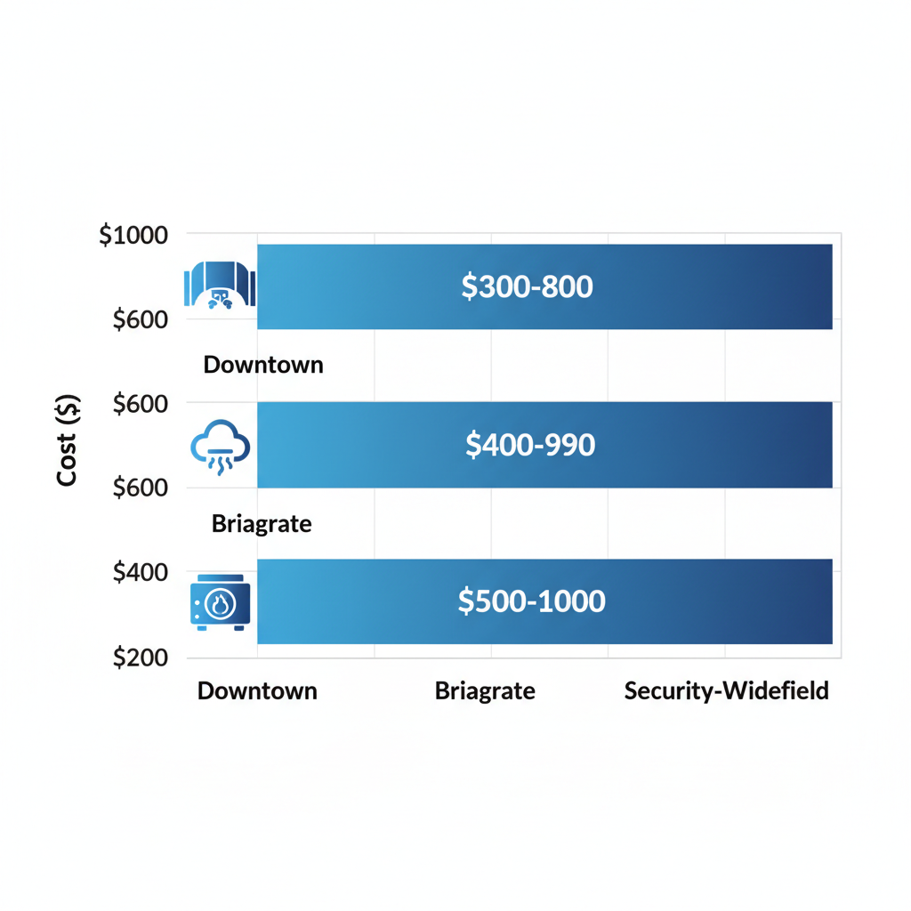 Bar chart displaying average HVAC repair costs across three Colorado Springs neighborhoods with issue icons