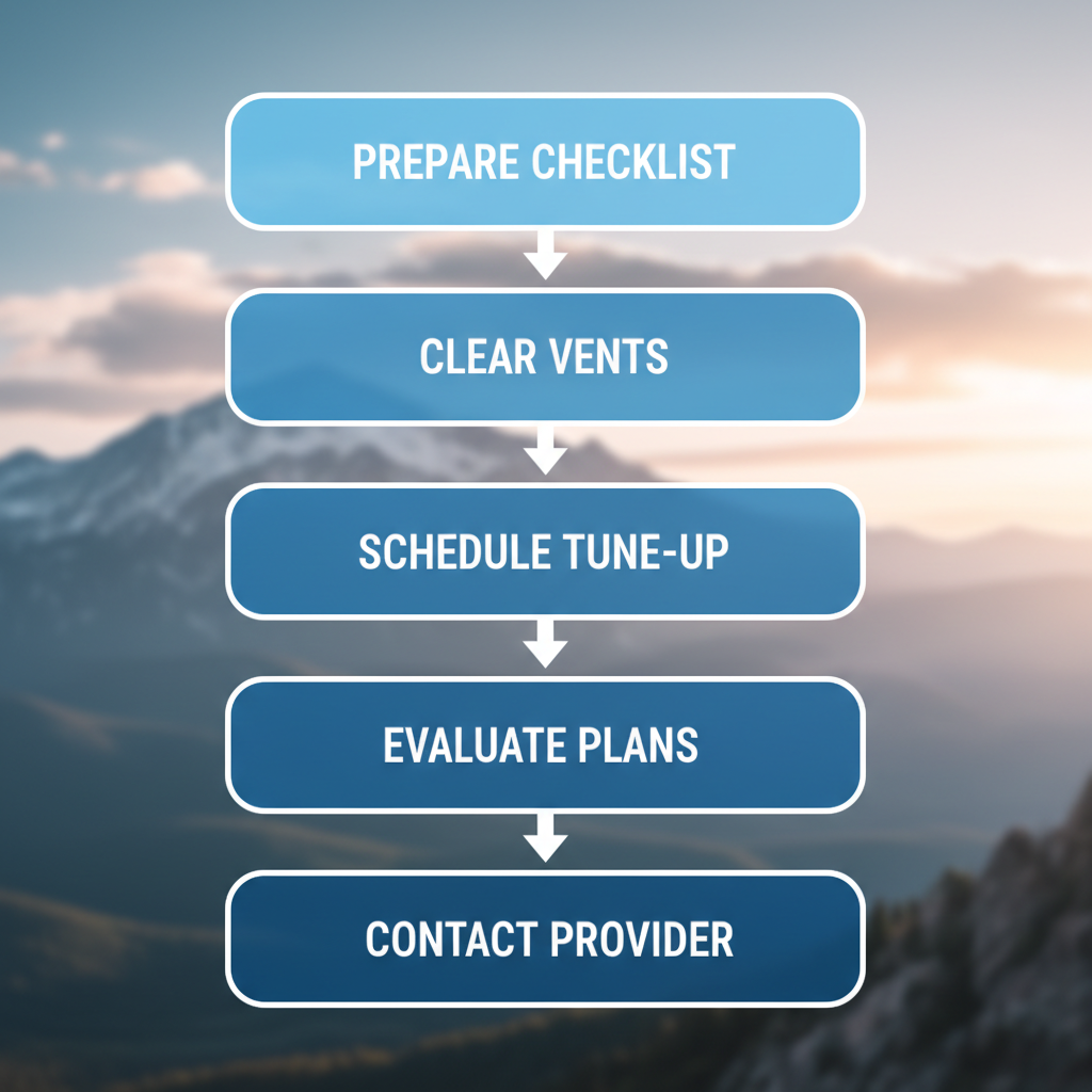 Vertical process flow diagram showing five steps for starting HVAC maintenance in Colorado Springs