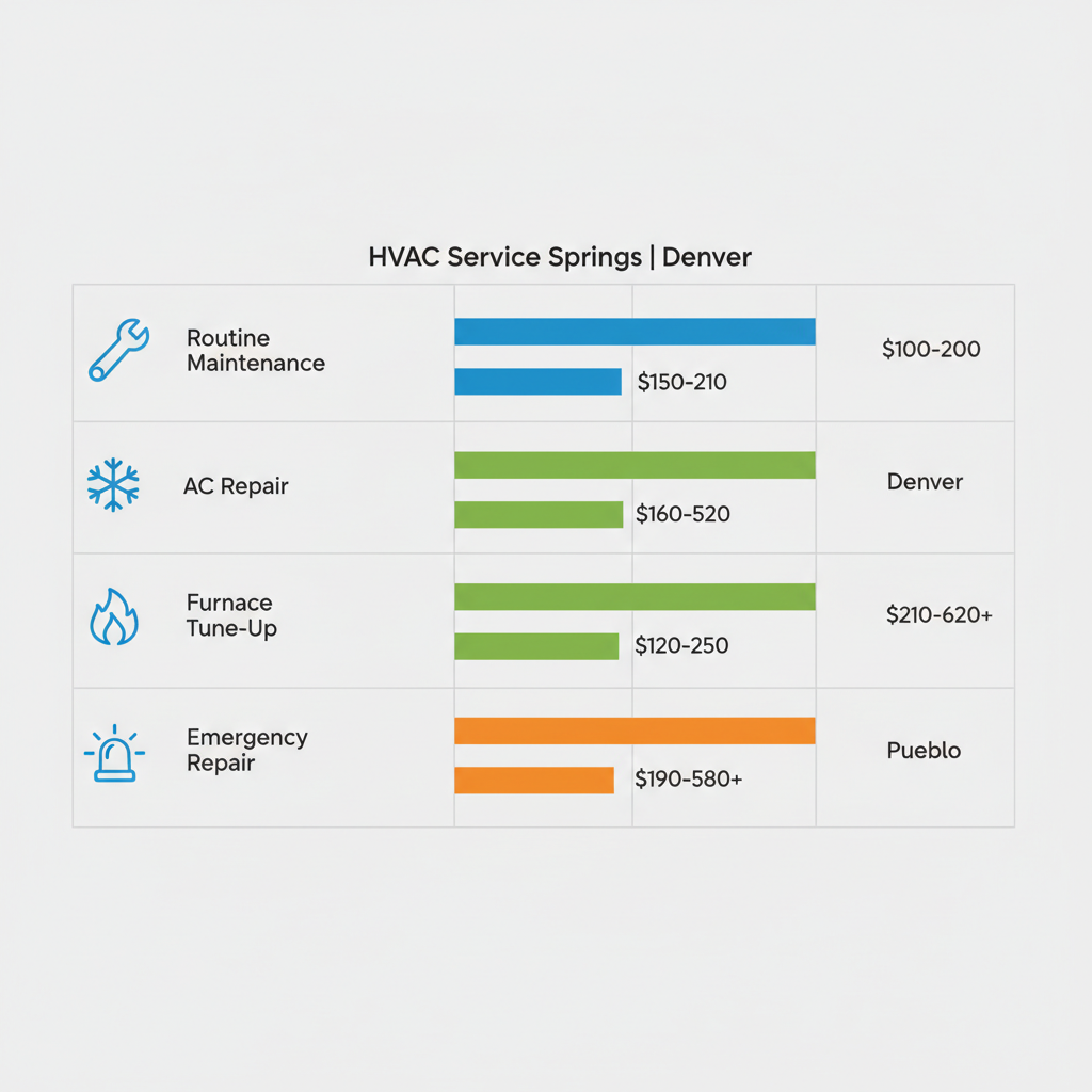 Infographic comparing average HVAC service costs in Colorado Springs, Denver, and Pueblo