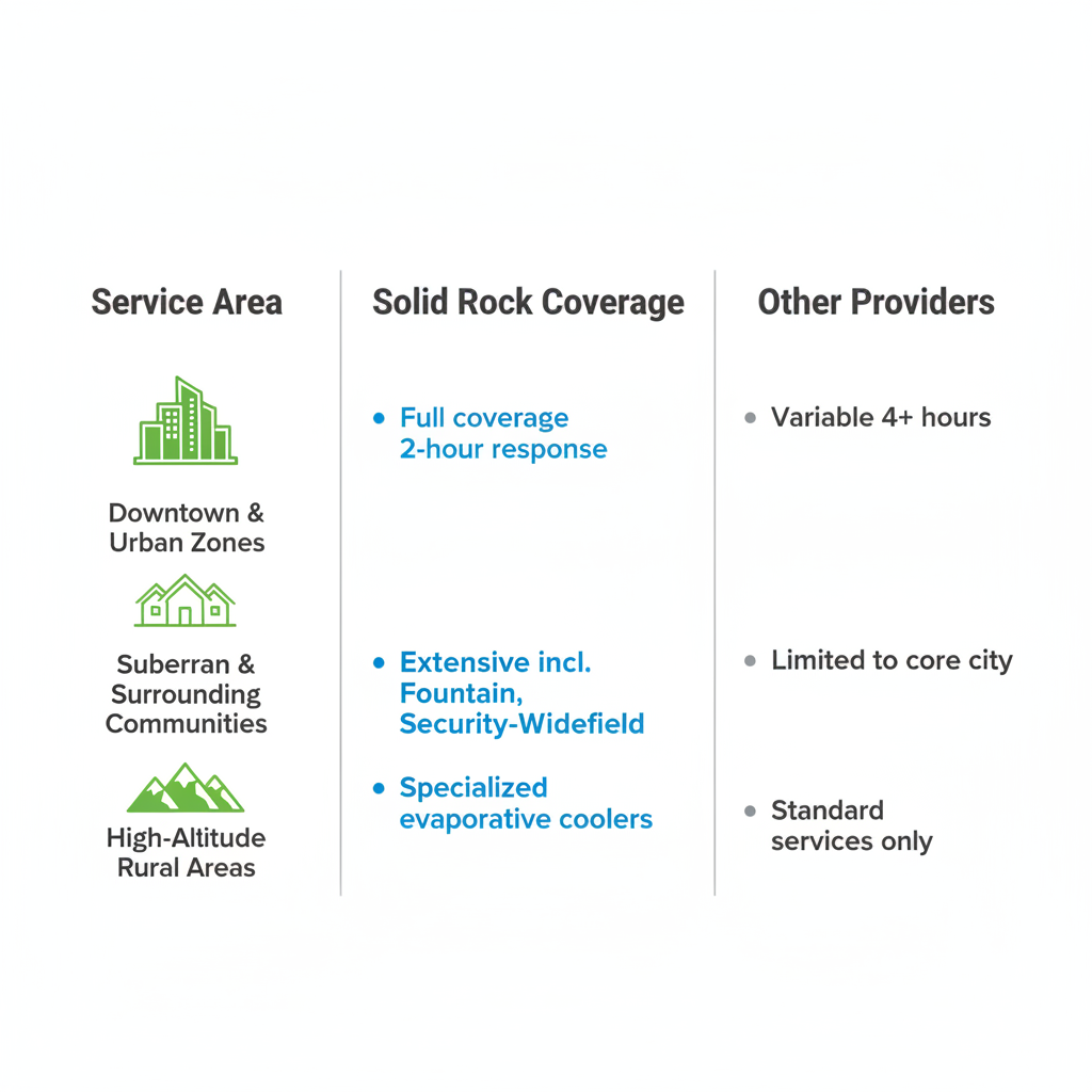 Infographic comparing Solid Rock HVAC service areas in Colorado Springs to other providers