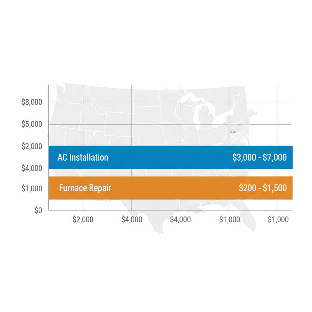 Bar chart illustrating average cost ranges for AC installation and furnace repair in Colorado Springs