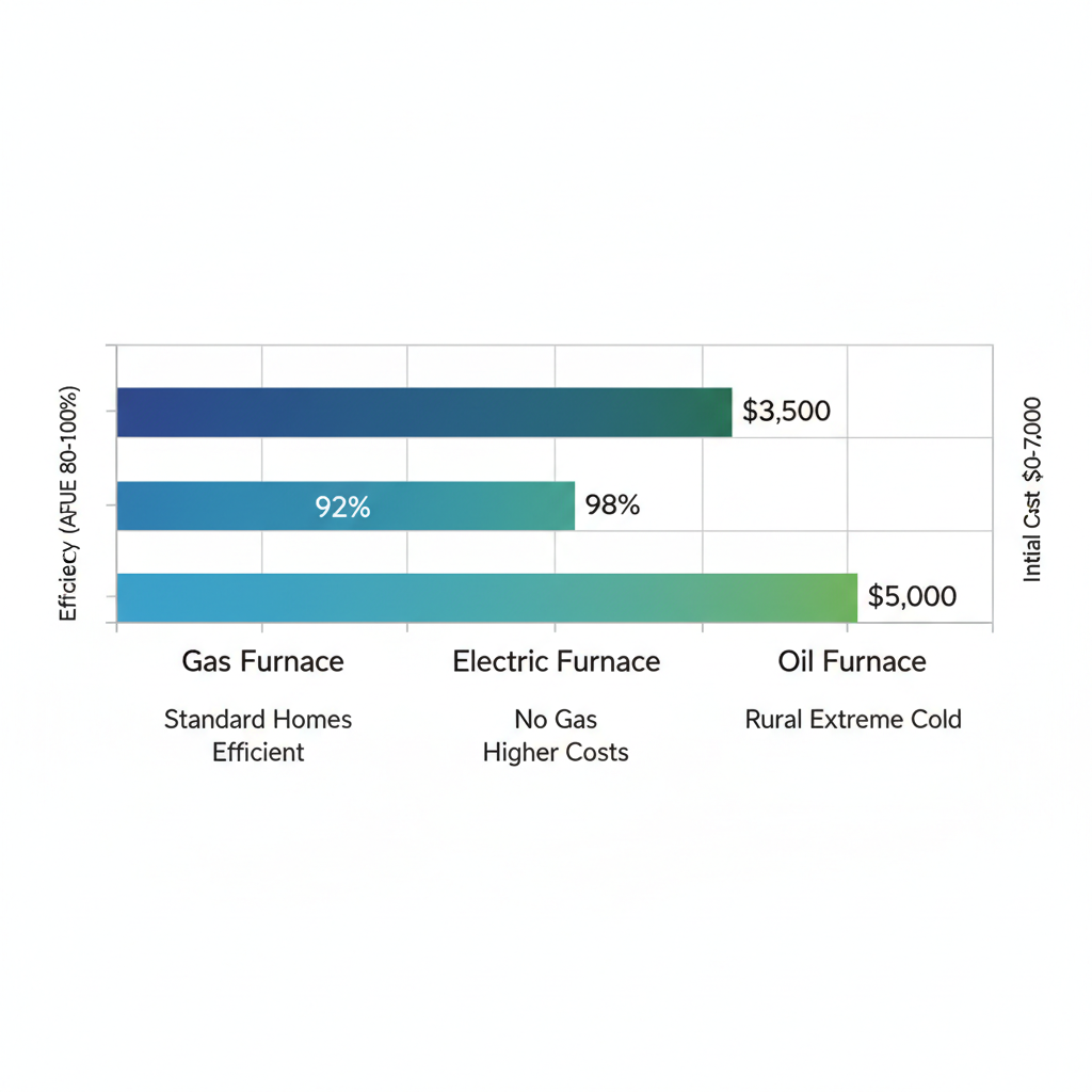 Horizontal bar chart comparing efficiency and costs of gas, electric, and oil furnaces for Colorado Springs homes