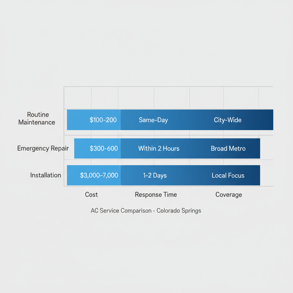 Bar chart comparing costs, response times, and coverage for AC services in Colorado Springs