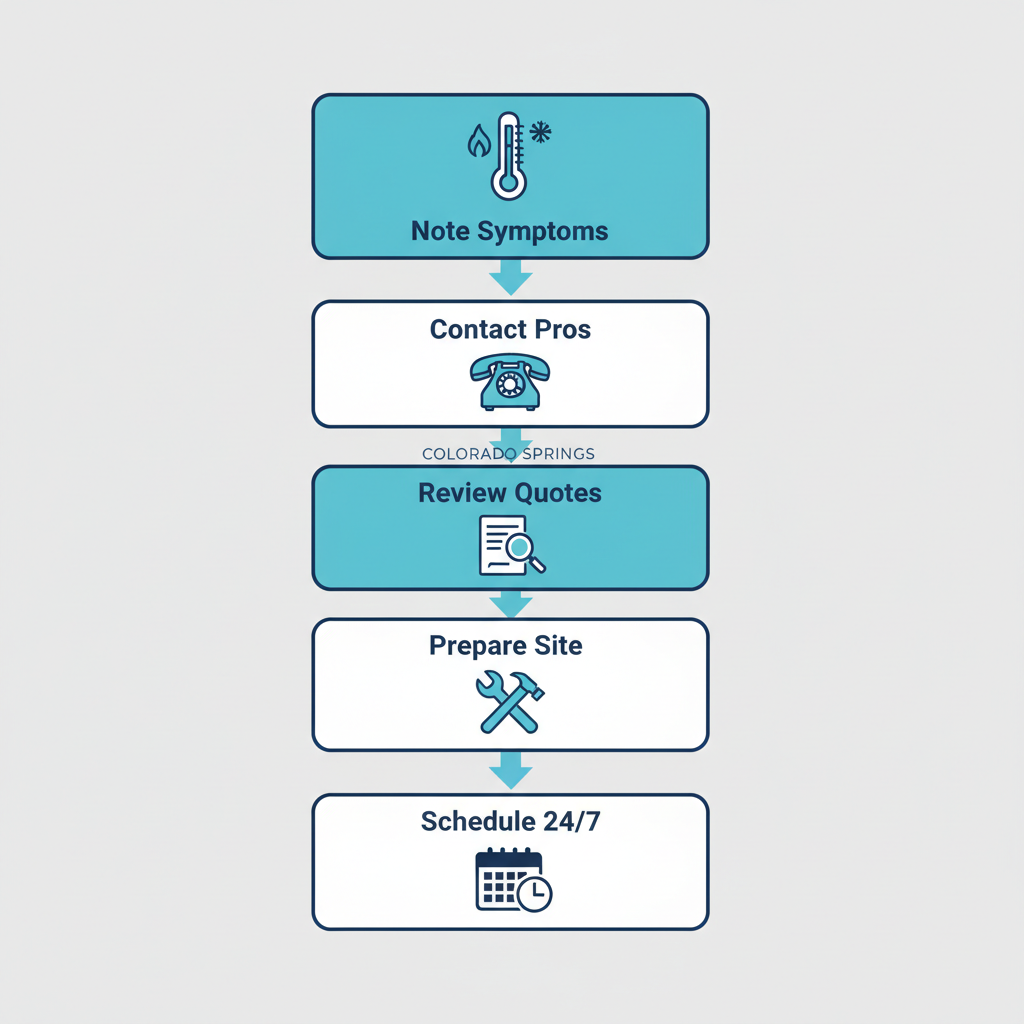 Vertical process flow diagram illustrating five steps to initiate AC repair service