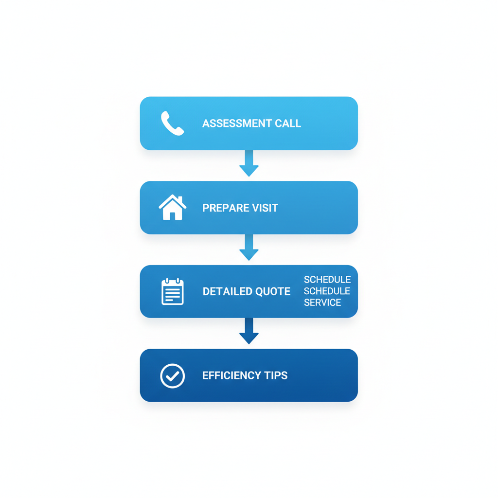 Vertical process flow diagram showing five steps to start AC service with icons and labels