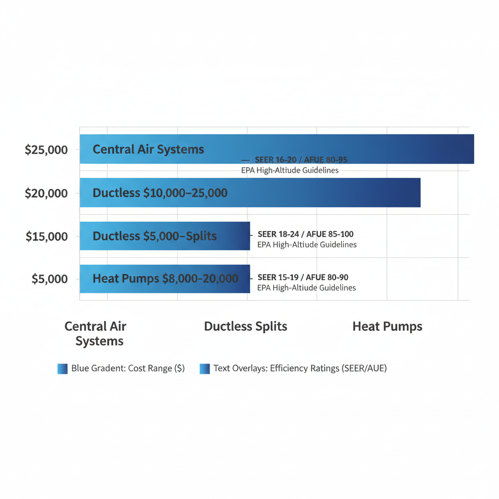 Horizontal bar chart comparing cost ranges of commercial HVAC systems in Colorado Springs
