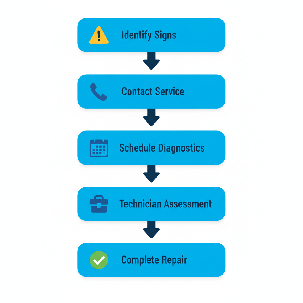 Vertical process flow diagram illustrating five steps to arrange furnace repair service