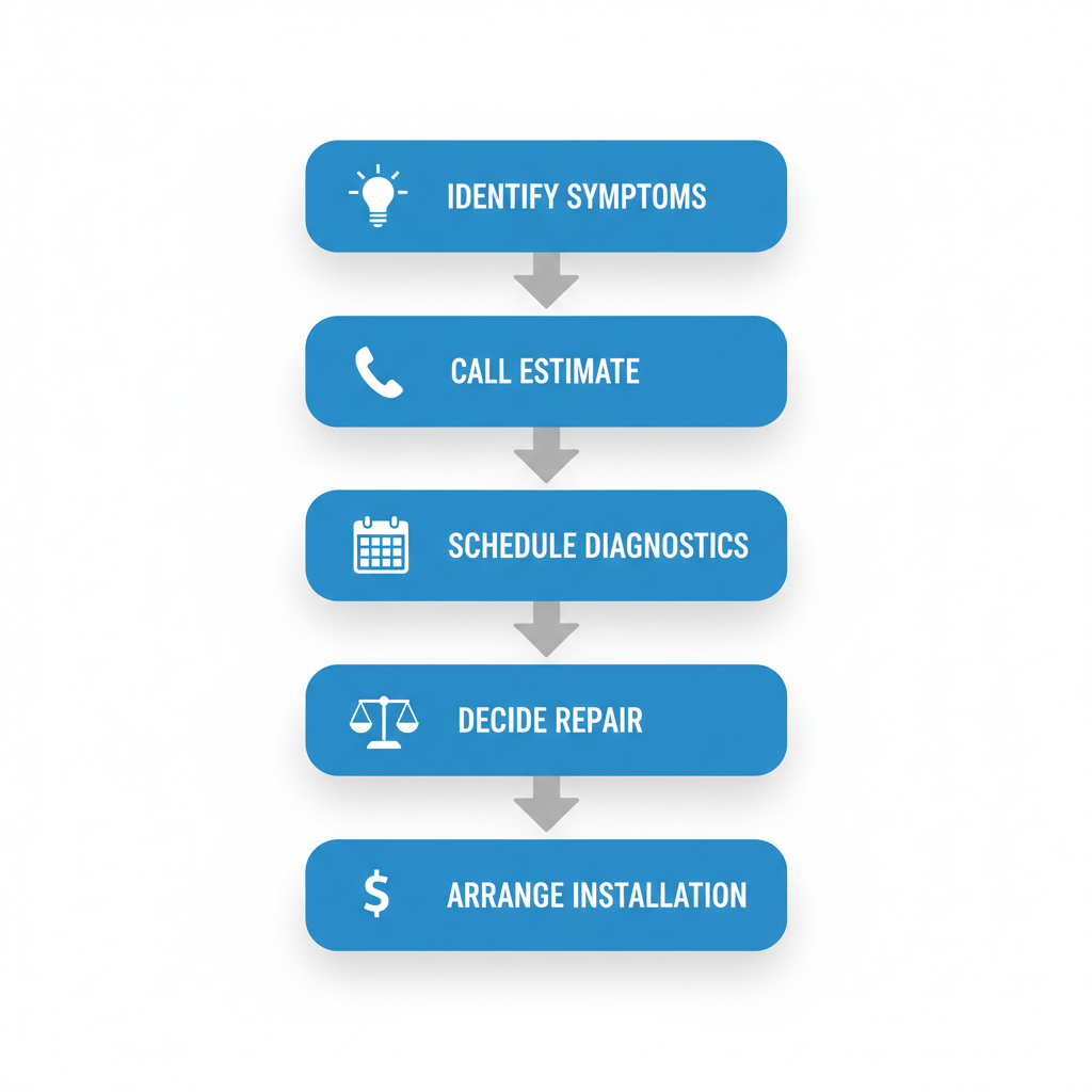 Vertical process flow diagram illustrating five steps to start HVAC services in Saint Paul with icons and minimal labels.