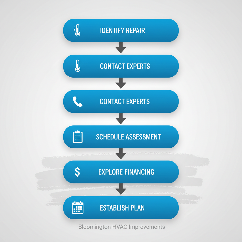 Vertical process flow diagram illustrating five key steps for starting HVAC improvements in Bloomington