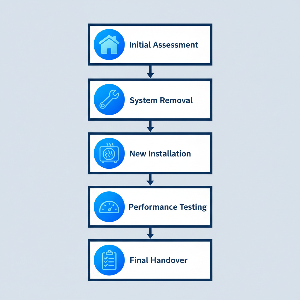 Diagram illustrating the five-step furnace replacement process in Bloomington, Minnesota