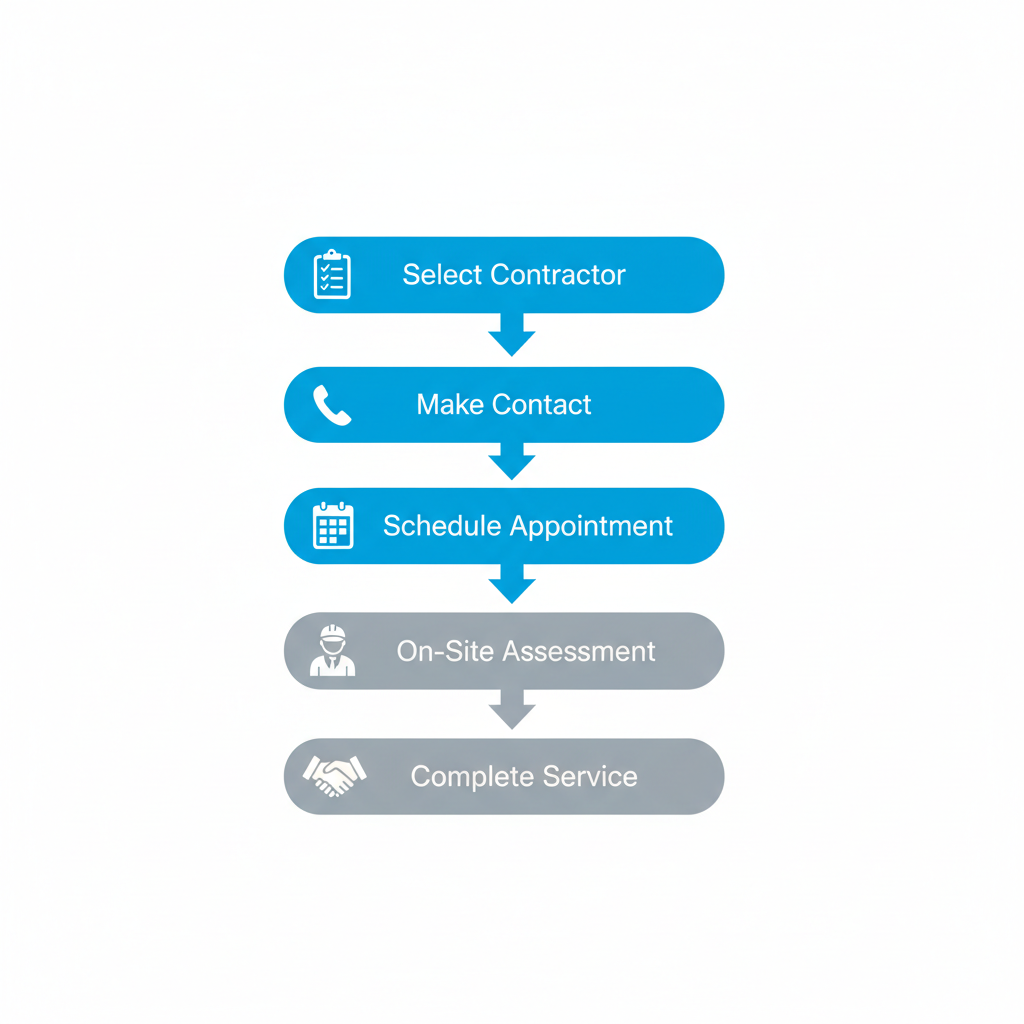 Vertical process flow chart depicting steps to initiate HVAC services for Eagan homeowners