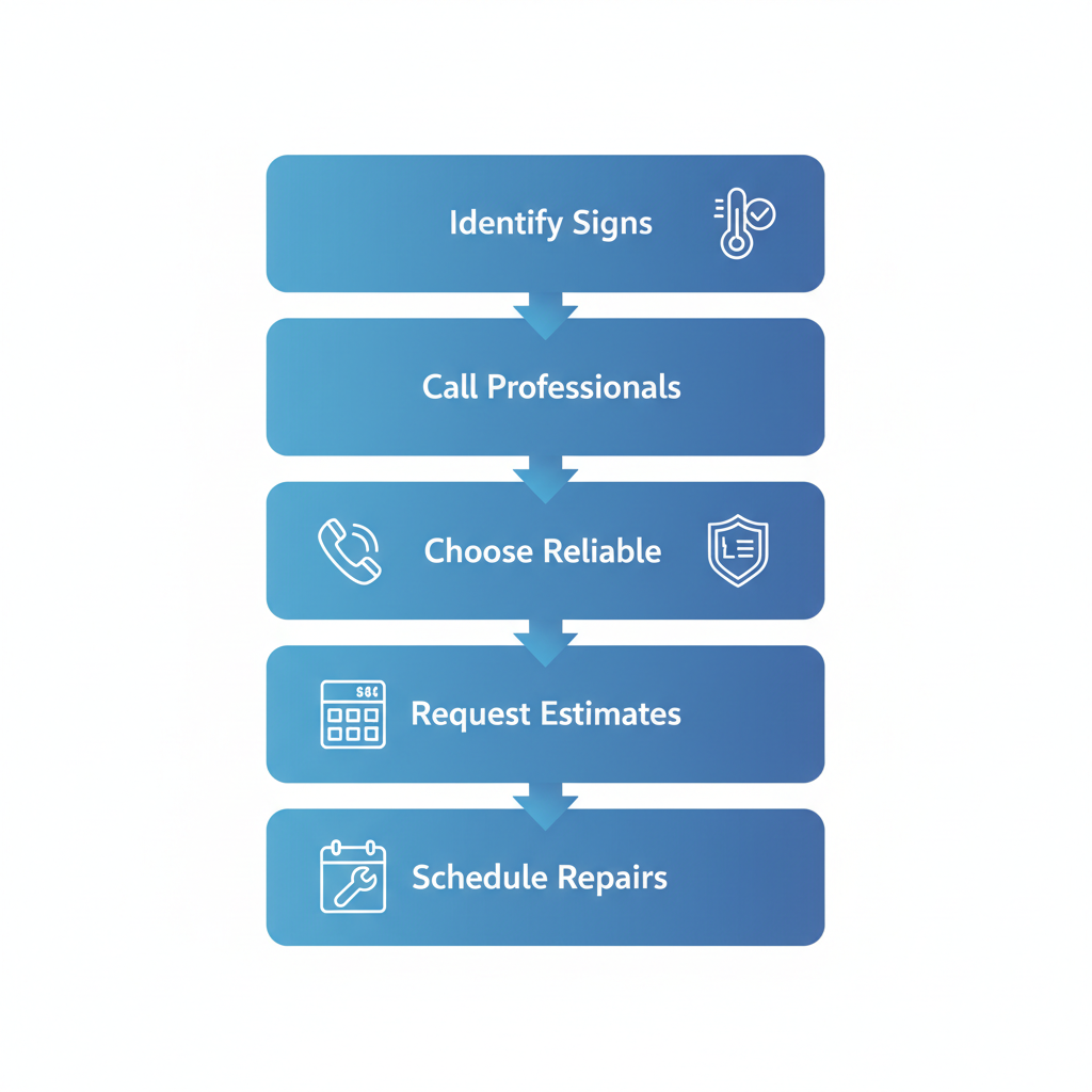 Vertical process flow diagram illustrating five steps to handle HVAC repair needs with icons
