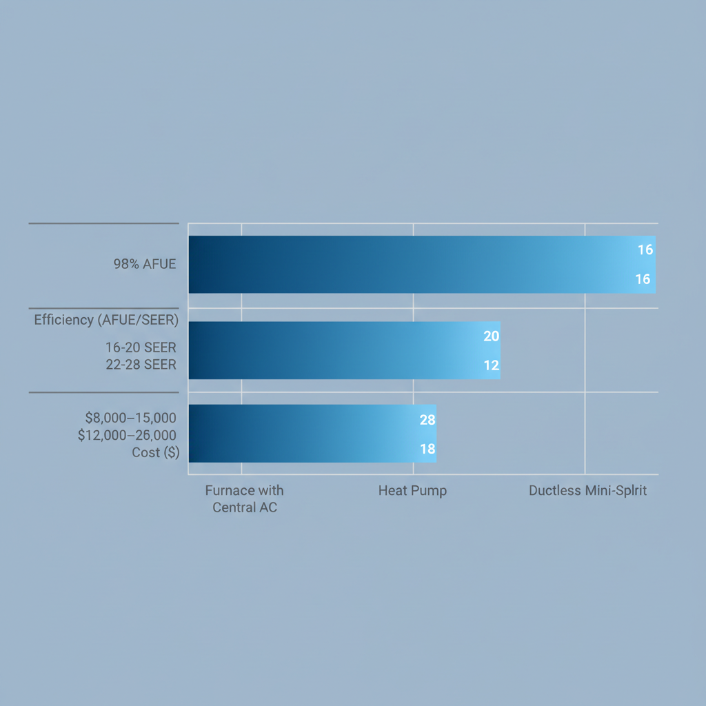 Horizontal bar chart comparing efficiency and cost of three HVAC systems for Eagan's climate