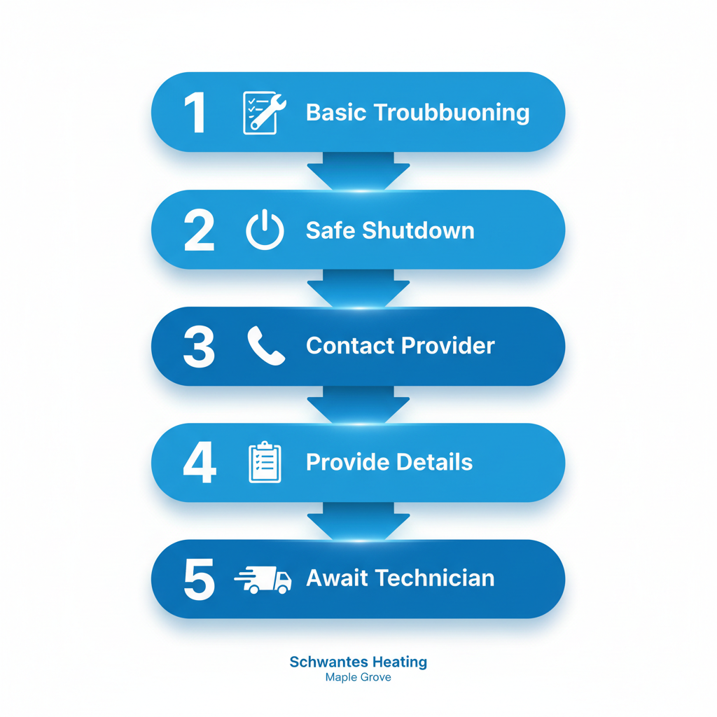 Vertical process flow diagram illustrating five key steps to initiate AC repair service