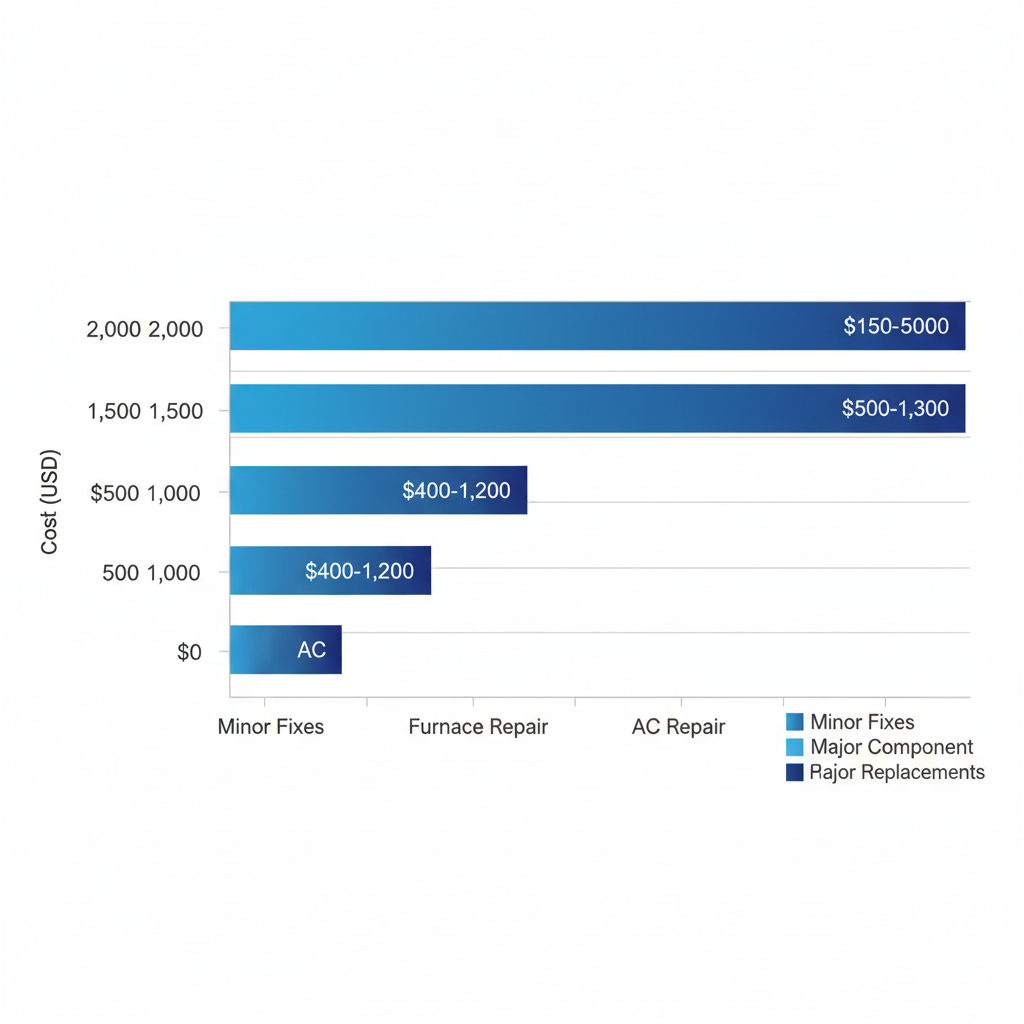 Horizontal bar chart of average HVAC repair costs in Maple Grove including minor fixes, furnace, AC, and major replacements.