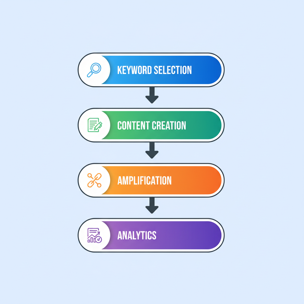 Vertical process flow diagram illustrating the four-step SEO process with icons and gradients for Cocoa Beach businesses