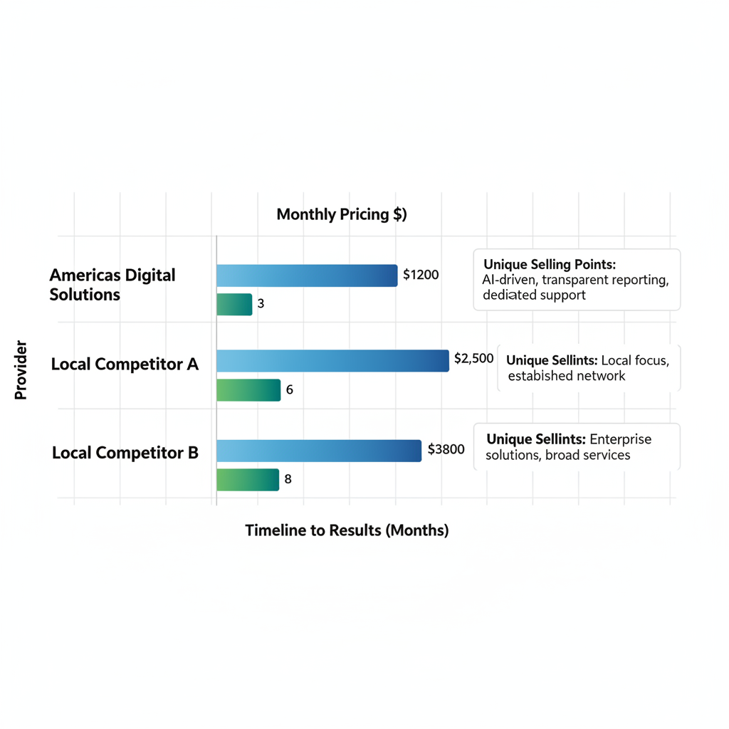 Bar chart comparing SEO providers in Melbourne, Florida by pricing and timelines
