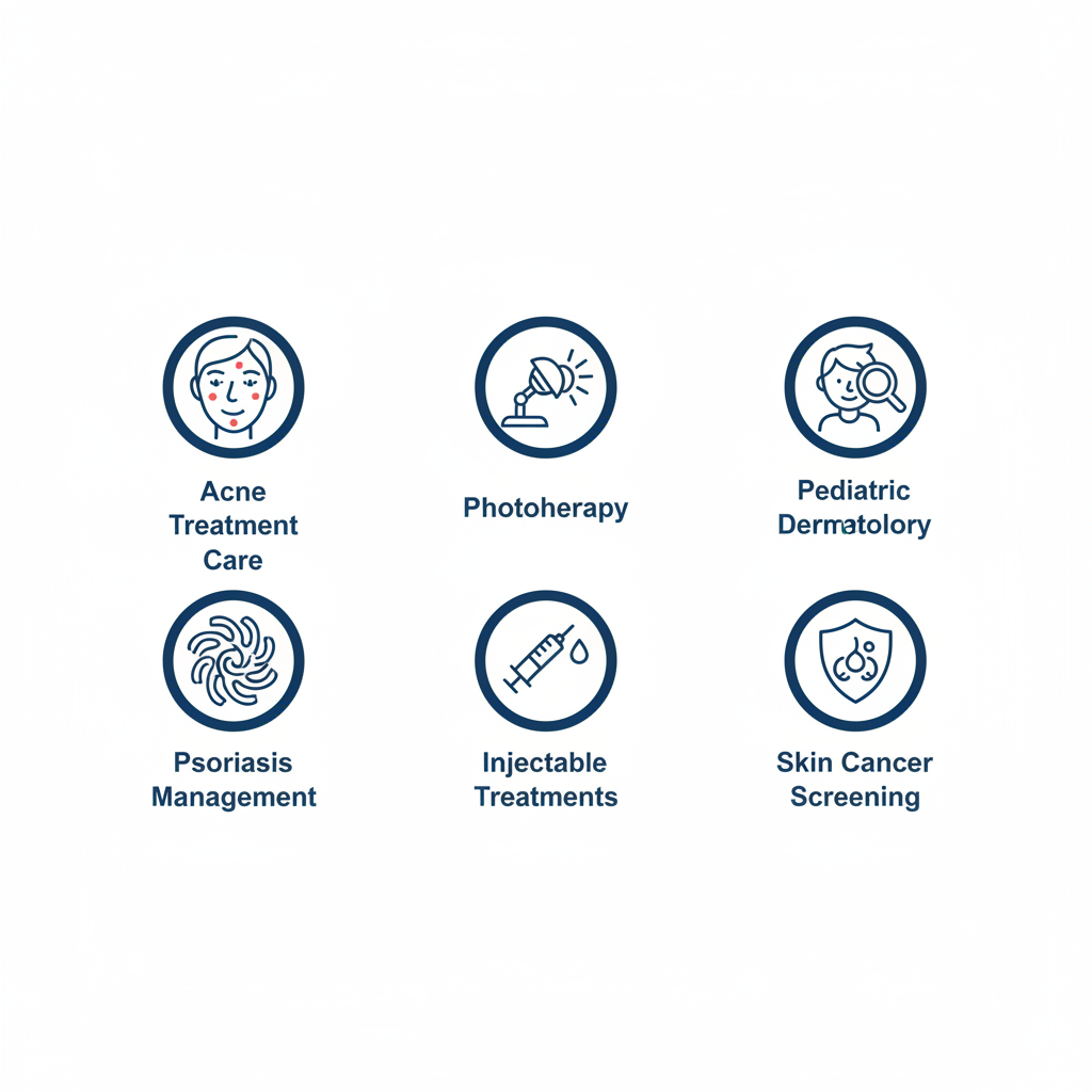 Infographic overview of common skin conditions, treatments, and specialized dermatology care in Midtown Manhattan