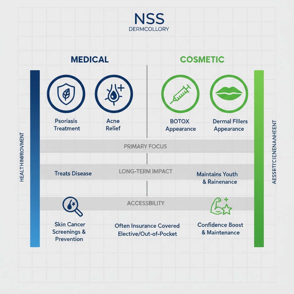 Comparison chart of medical and cosmetic dermatology benefits illustrating health and aesthetic advantages