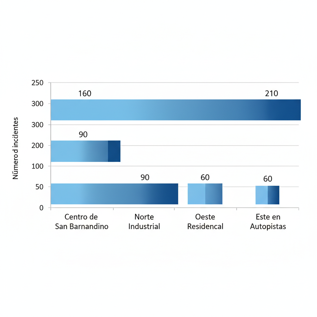 Gru00e1fico de barras horizontal de tasas de incidencia de accidentes por distritos en San Bernardino