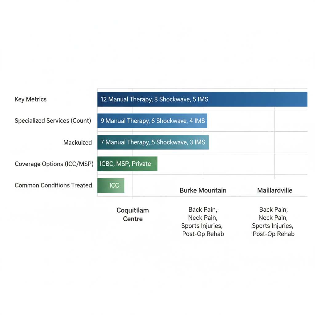 Horizontal bar chart comparing physiotherapy services and coverage across Coquitlam neighborhoods